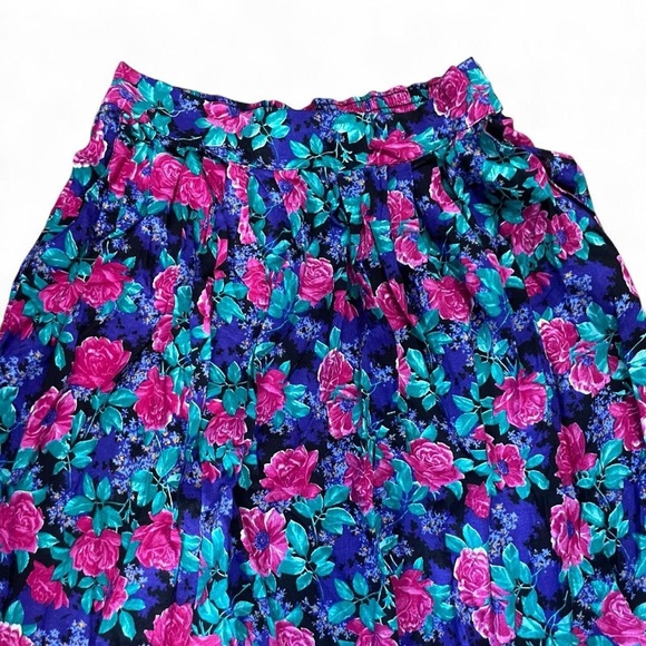 K&L Sportswear Women's 14 Multicolor Floral Pleated Elastic Waist Midi Skirt - Picture 1 of 2
